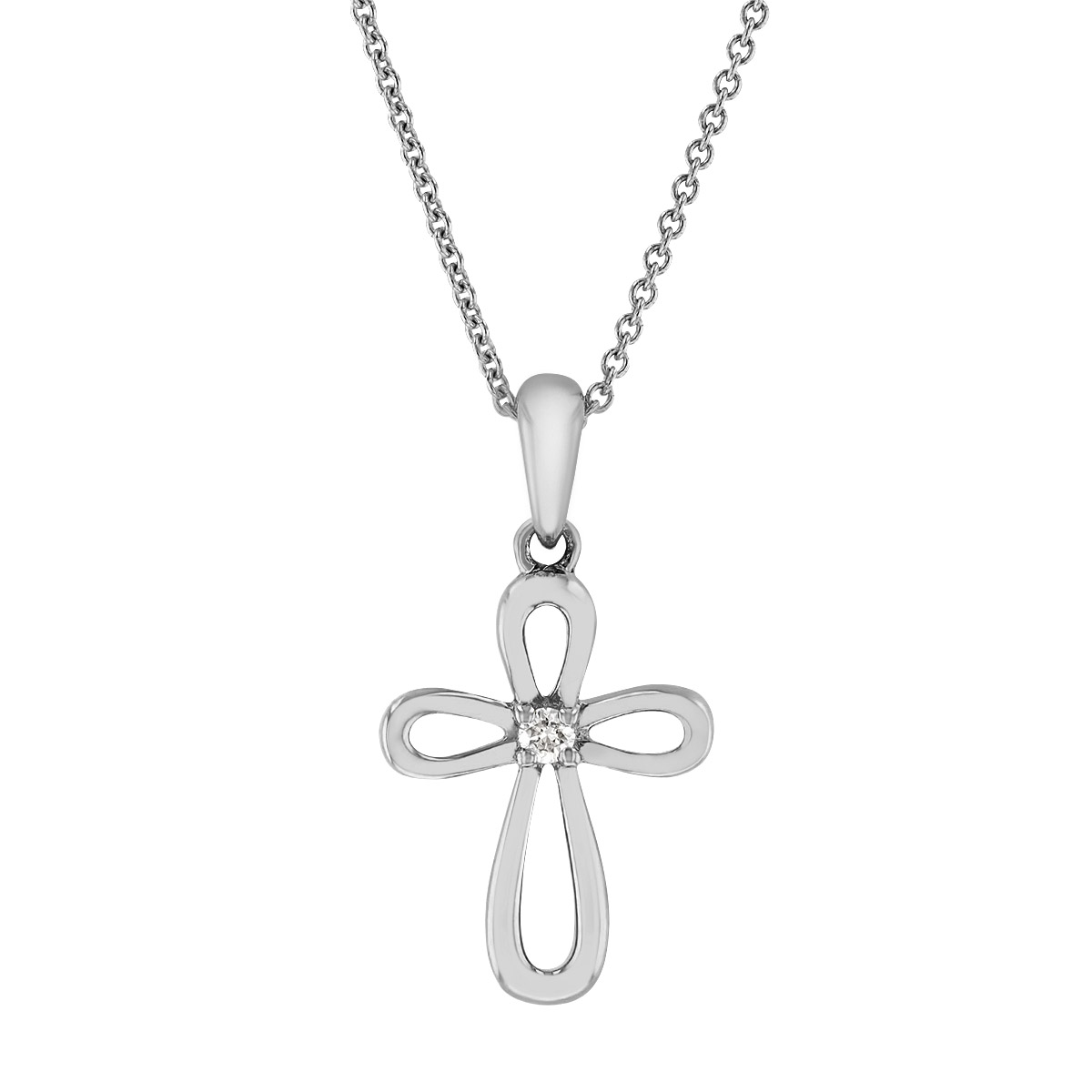 Diamond Cross Necklace in White Gold, 0.02 cttw