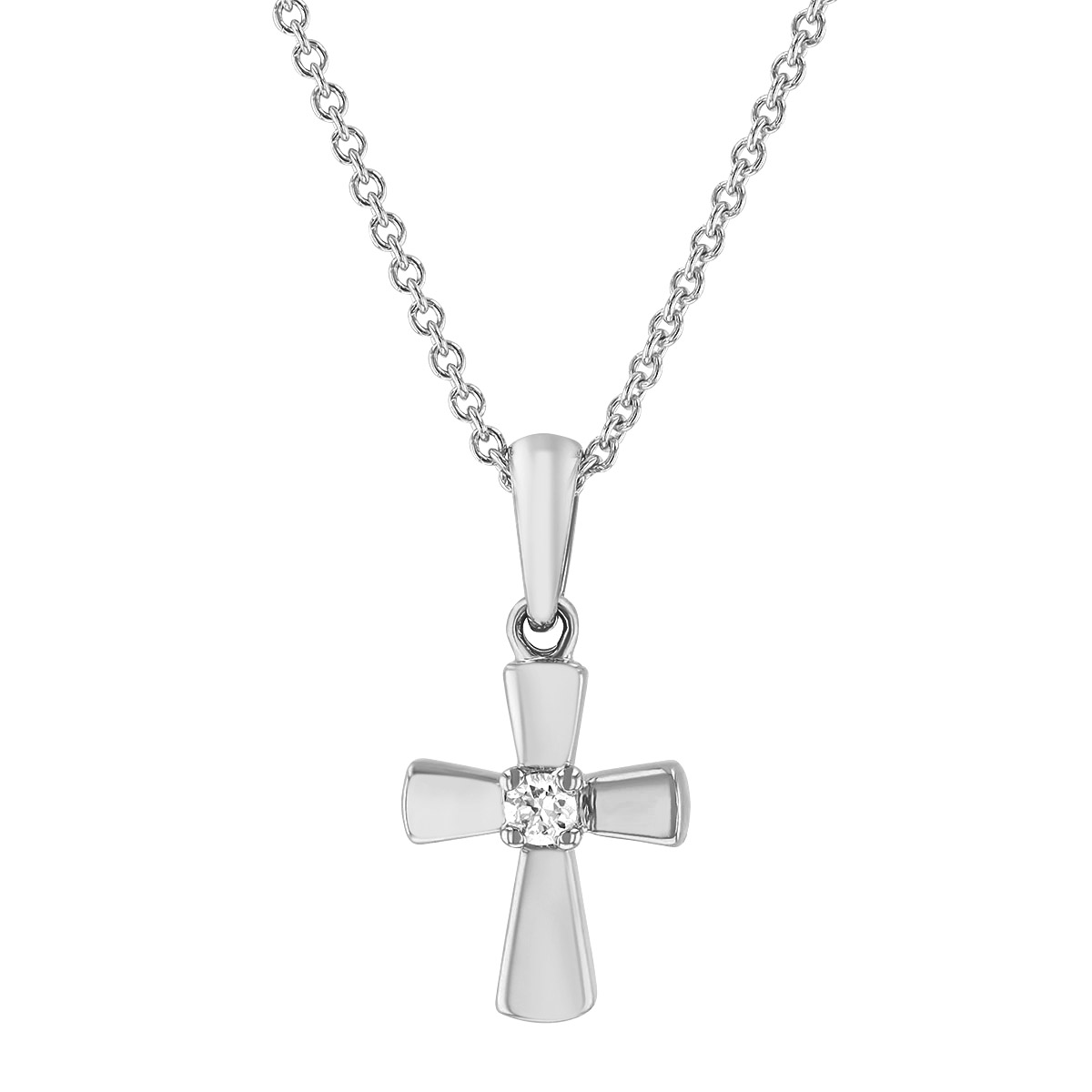 Single Diamond & White Gold Cross Pendant Necklace, 16-18
