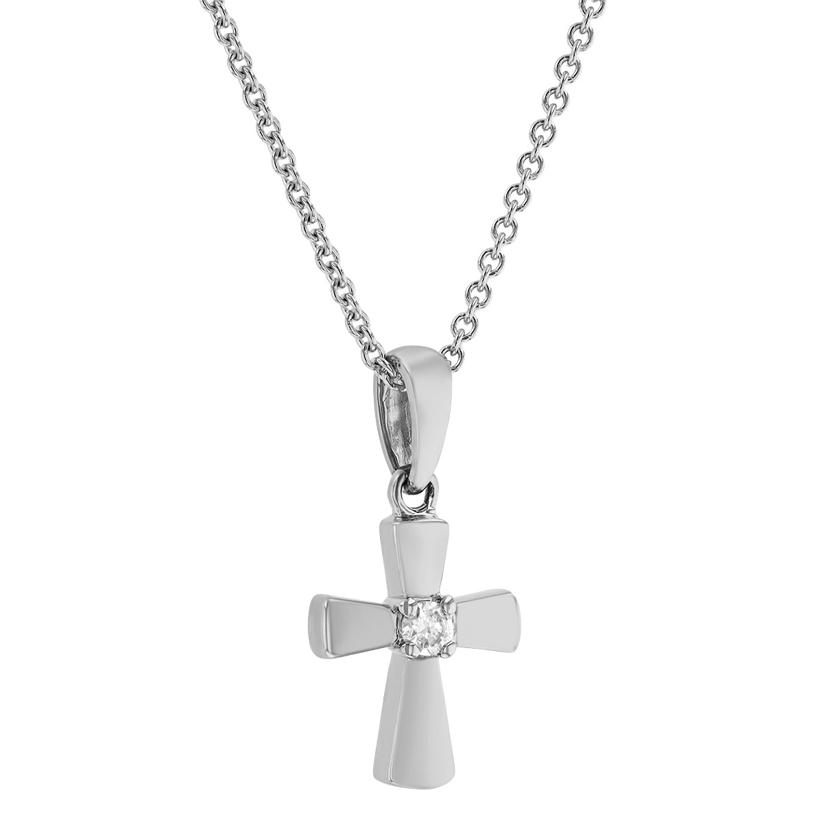 Single Diamond & White Gold Cross Pendant Necklace, 16-18