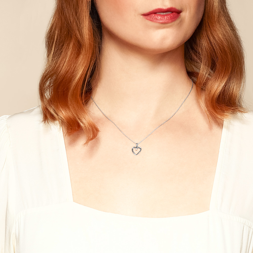 Diamond Open Heart Pendant Necklace in White Gold