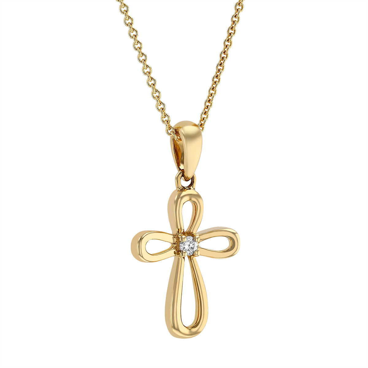 Diamond Open Cross Pendant Necklace in Yellow Gold