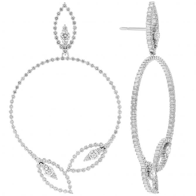 Roberto Coin Barocco White Gold Beaded Leaf Pattern Circle Drop Earrings with Diamonds