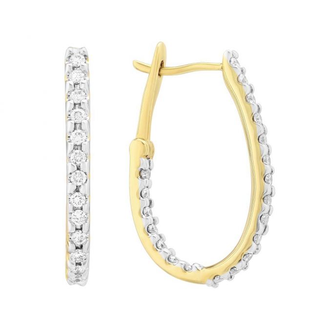 Diamond Hoop Earrings in White & Yellow Gold, 0.44 cttw
