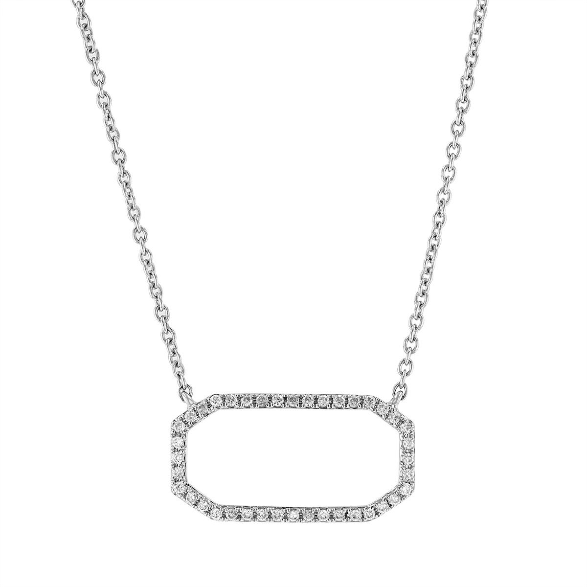 Diamond Open Octagon Necklace in White Gold