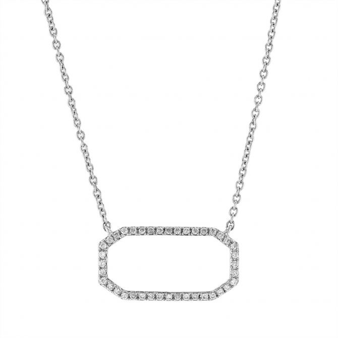 Diamond Open Octagon Necklace in White Gold