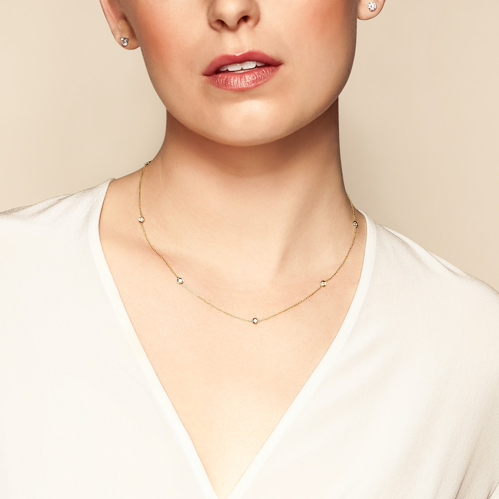 Roberto Coin Diamonds by the Inch 18K Yellow Gold Seven Diamond Station Necklace, 18