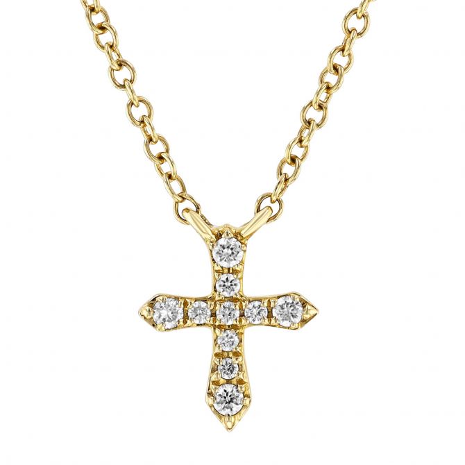 Diamond Small Pointed Cross Pendant in Yellow Gold, 18"