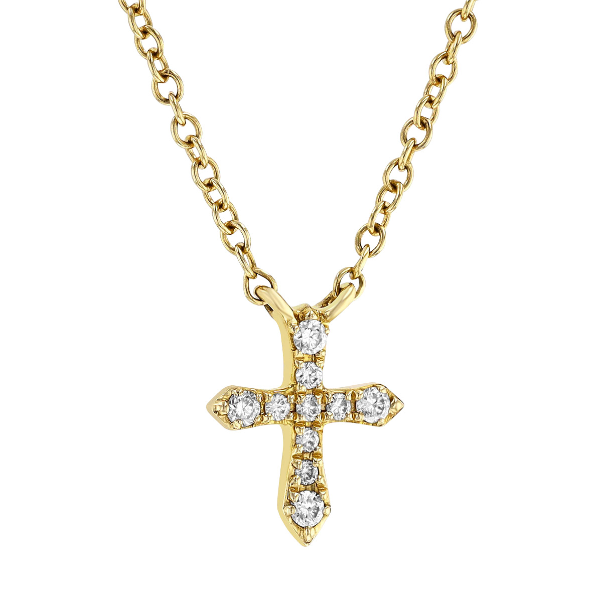 Diamond Small Pointed Cross Pendant in Yellow Gold, 18