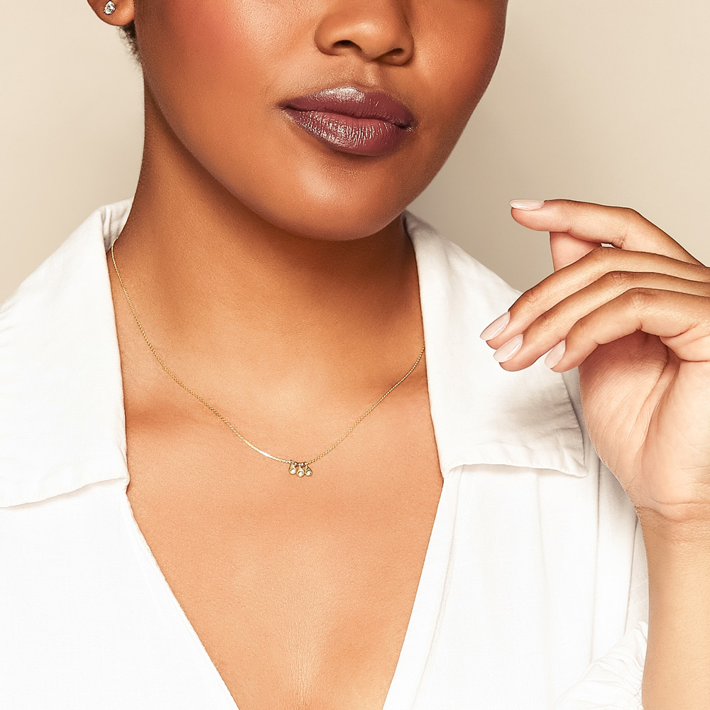 Diamond Teardrop Trio Necklace in Yellow Gold, 18