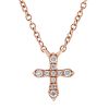 Diamond Pointed Small Cross Pendant in Rose Gold, 18"