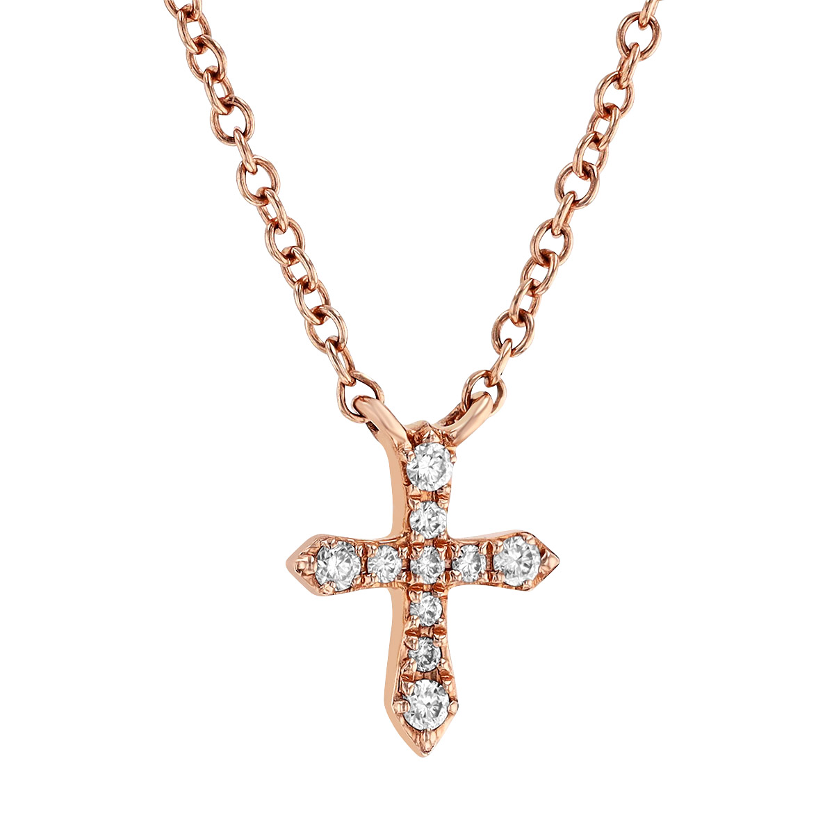 Diamond Pointed Small Cross Pendant in Rose Gold, 18