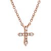 Diamond Pointed Small Cross Pendant in Rose Gold, 18"