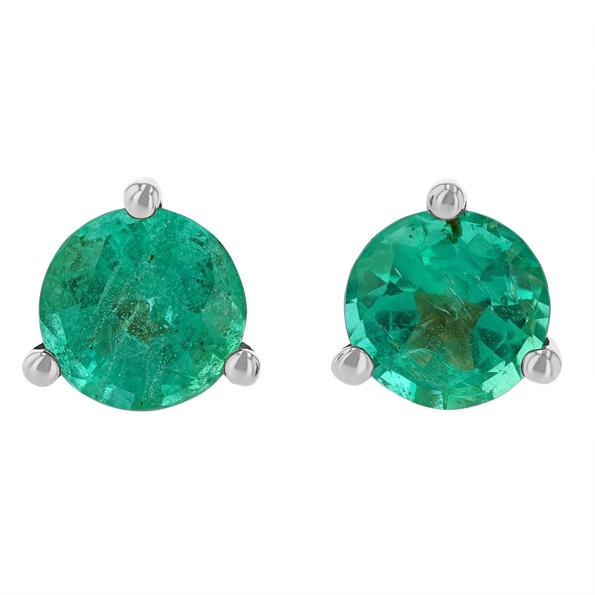 Round Emerald Stud Earrings in White Gold, 5mm