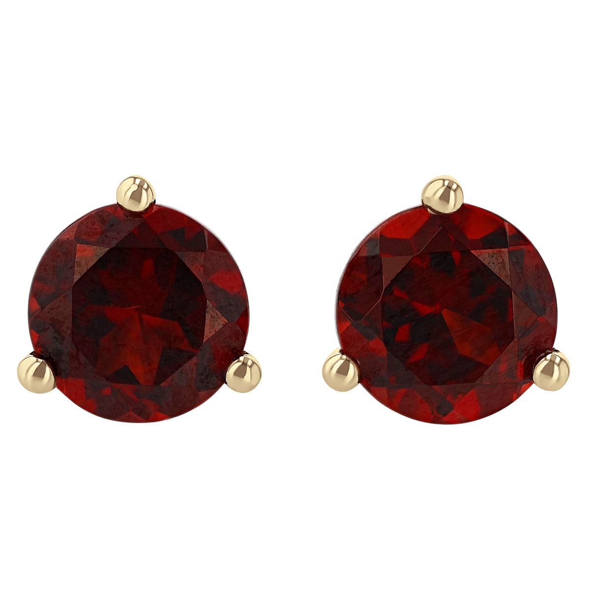 14K Yellow Gold Round Garnet Stud Earrings, 6mm