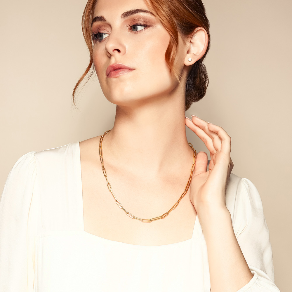 Roberto Coin Yellow Gold Alternating Size Paperclip Link Chain Necklace, 22