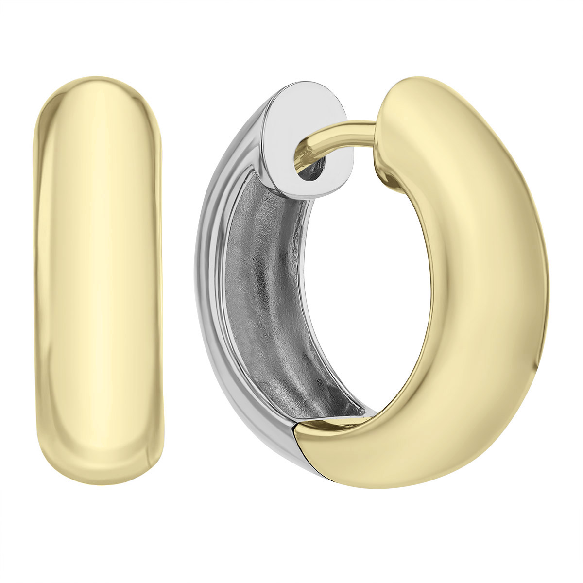 Two Tone Yellow & White Gold Small Hinged Huggie Hoop Earrings