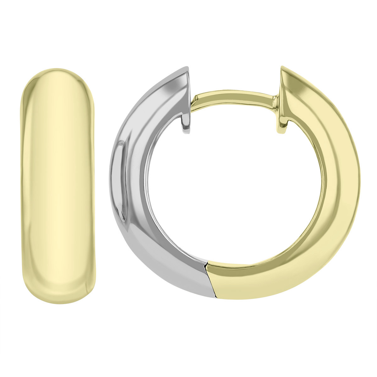 Two Tone Yellow & White Gold Small Hinged Huggie Hoop Earrings