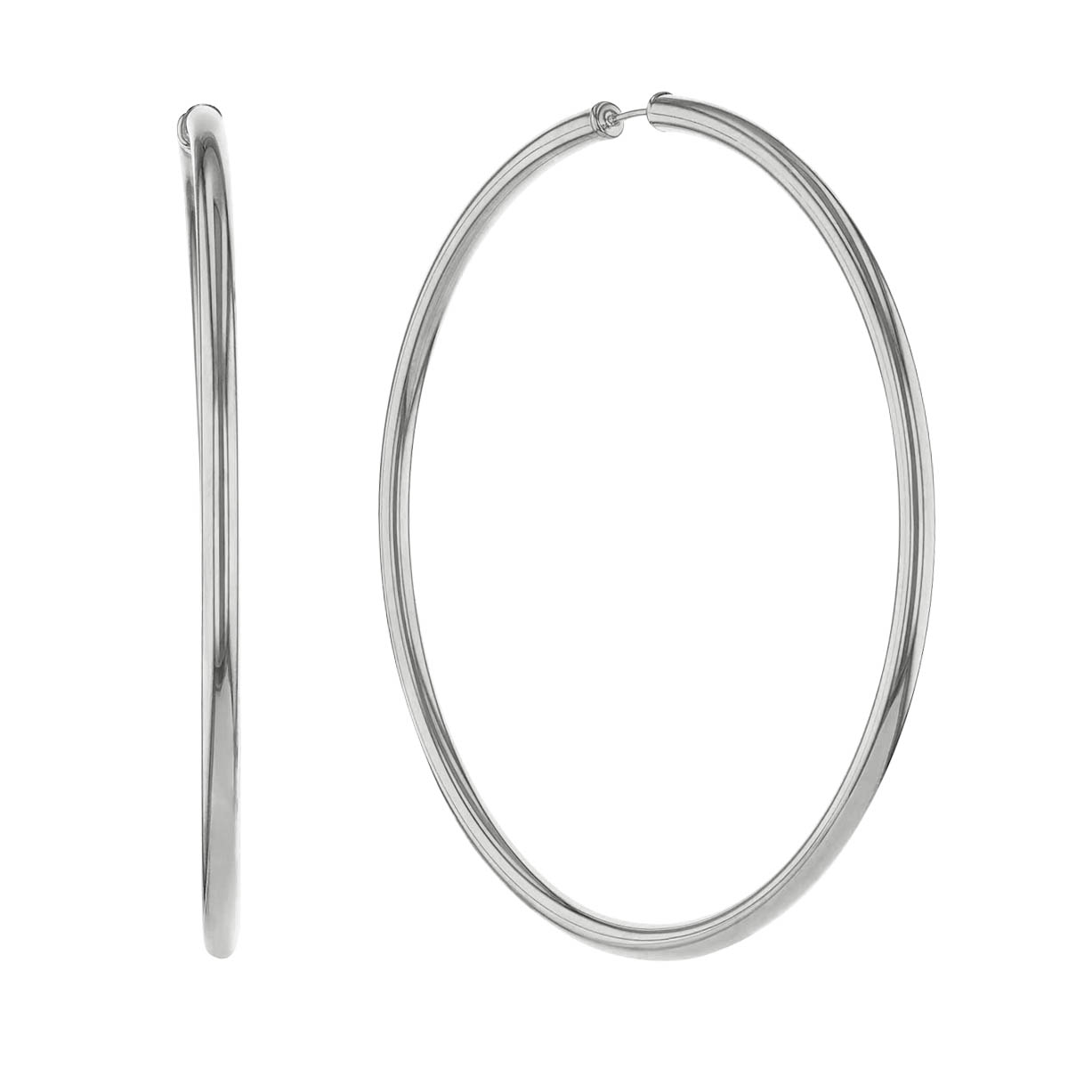White Gold Endless Hoop Earrings, 70 mm