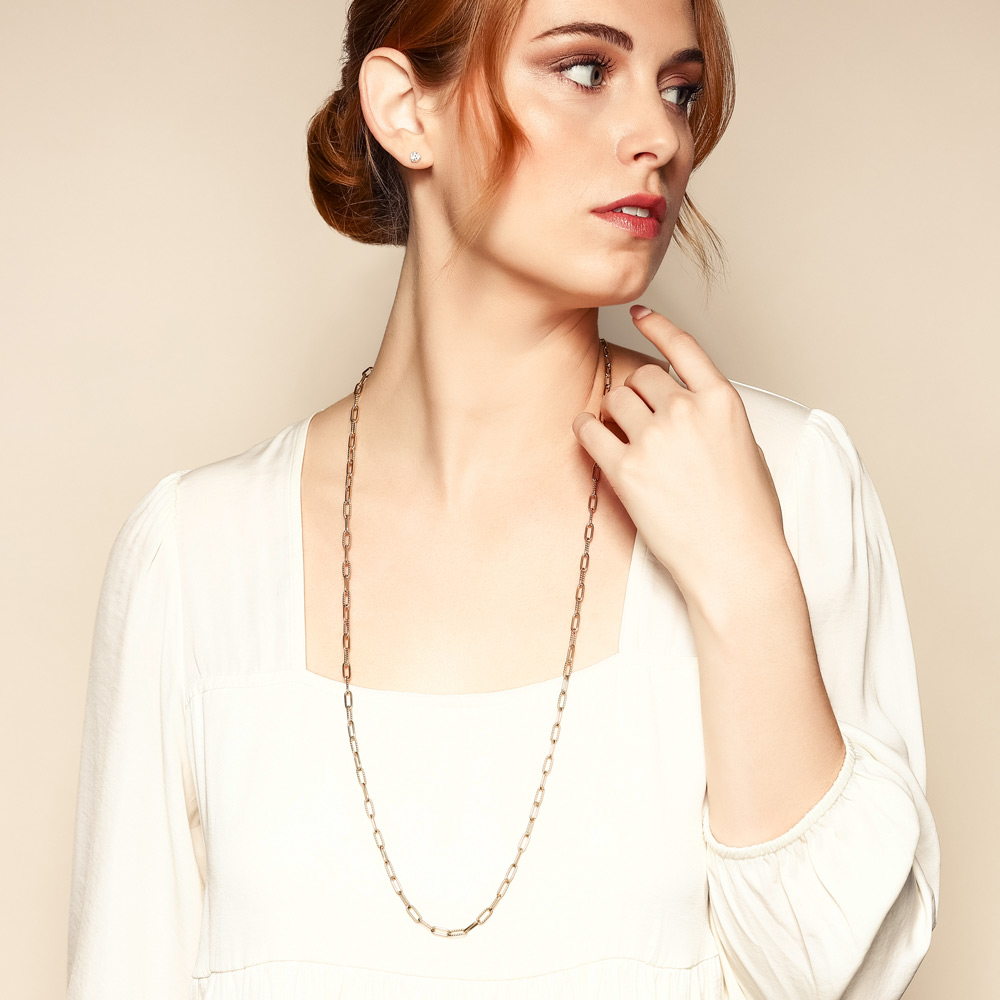 Roberto Coin Yellow Gold Paperclip Alternating Textured Link Chain Necklace, 34