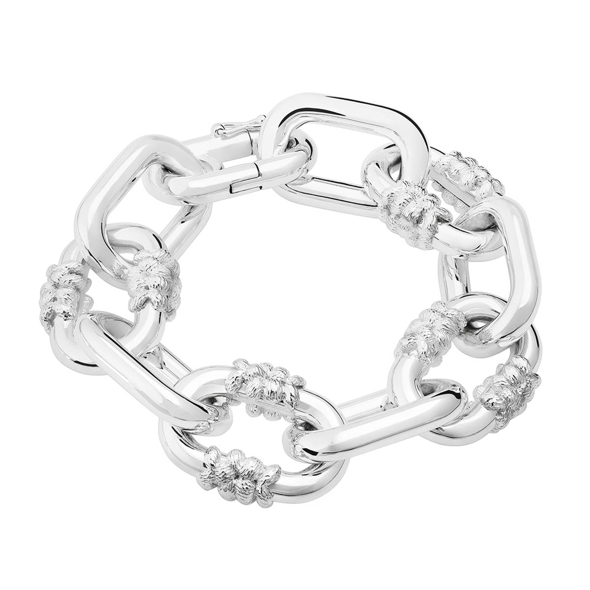 Tane Bordados Sterling Silver Alternating Textured Large Link Chain Bracelet, 7.5