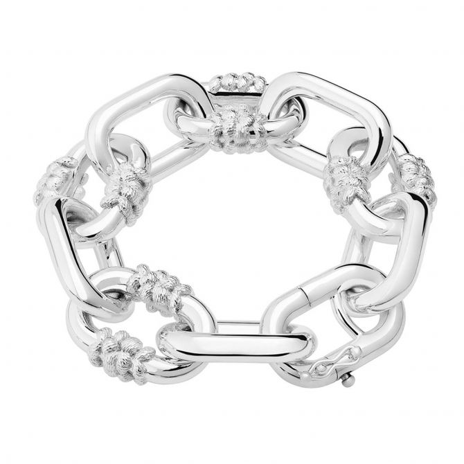 Tane Bordados Sterling Silver Alternating Textured Large Link Chain Bracelet, 7.5"