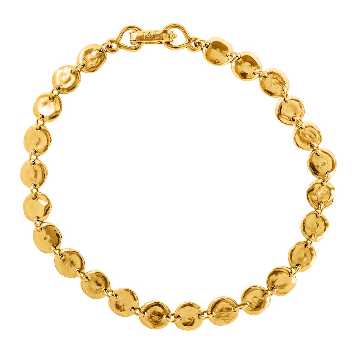 Tane Tikal Yellow Gold Flat Round Link Chain Bracelet, 7.4