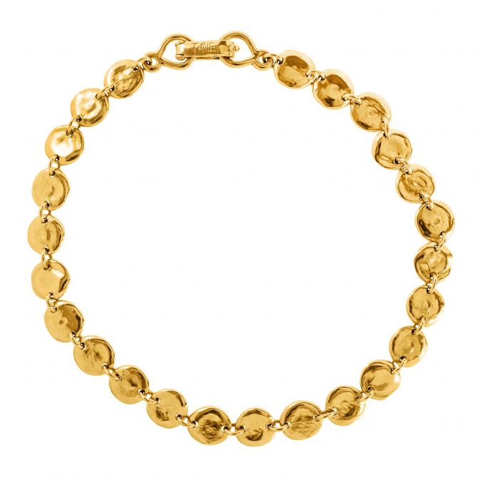 Tane Tikal Yellow Gold Flat Round Link Chain Bracelet, 7.4"