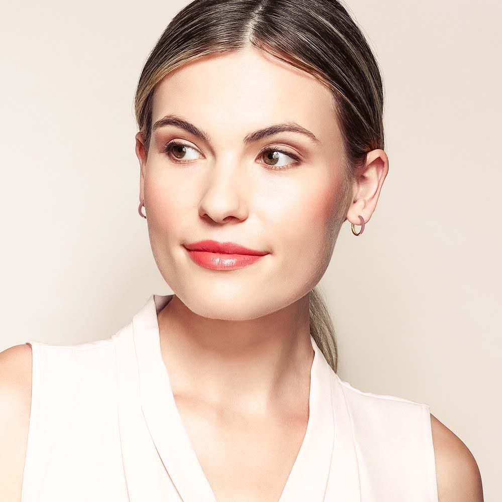 Pink Enamel Hoop Earrings in Yellow Gold