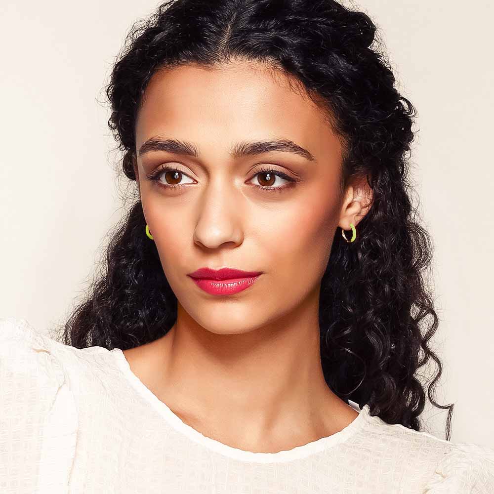 Yellow Green Enamel Hoop Earrings in Yellow Gold