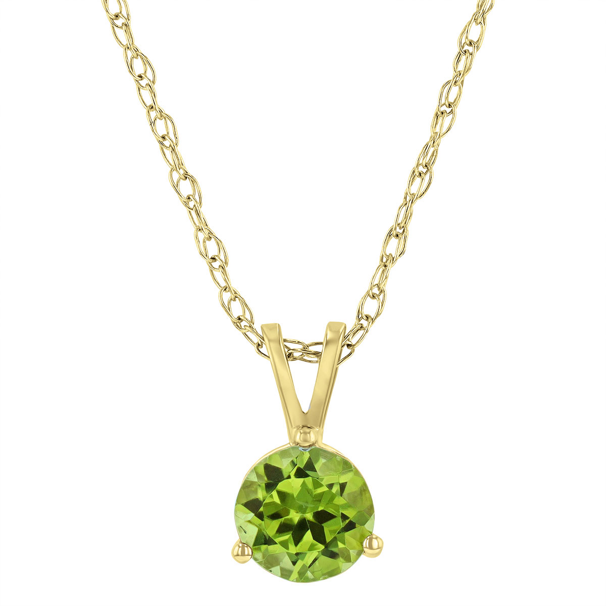 Round Peridot Solitaire 6 mm Pendant in Yellow Gold, 18