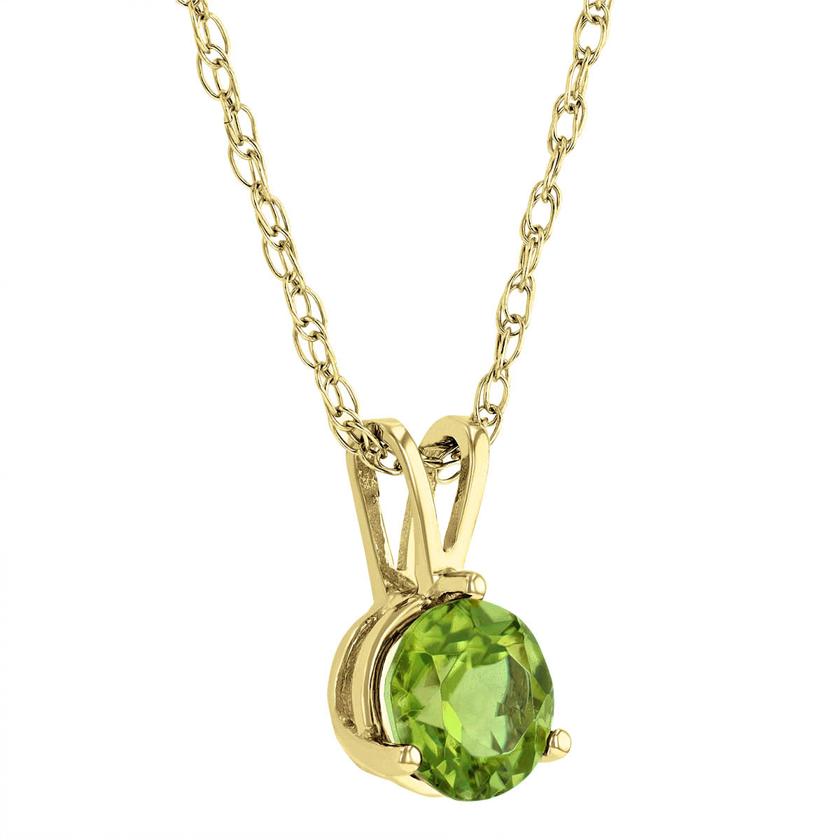 Round Peridot Solitaire 6 mm Pendant in Yellow Gold, 18