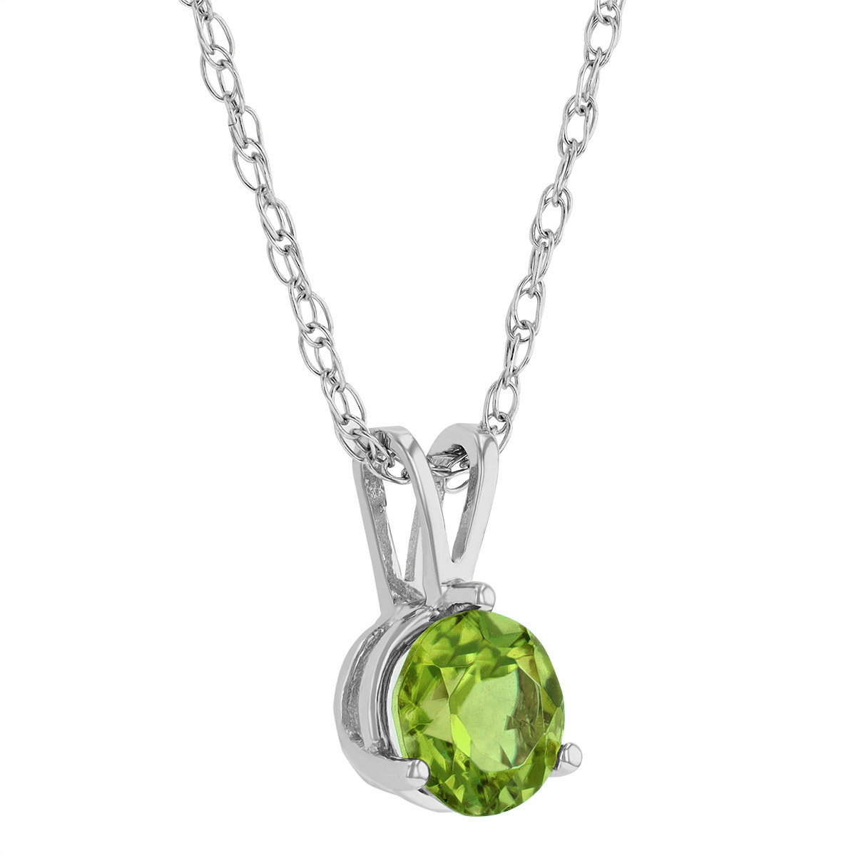 Round Peridot Solitaire 6 mm Pendant in White Gold, 18