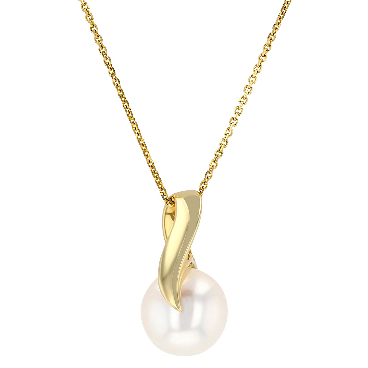Freshwater Cultured Pearl Button Pendant Necklace in Yellow Gold, 18