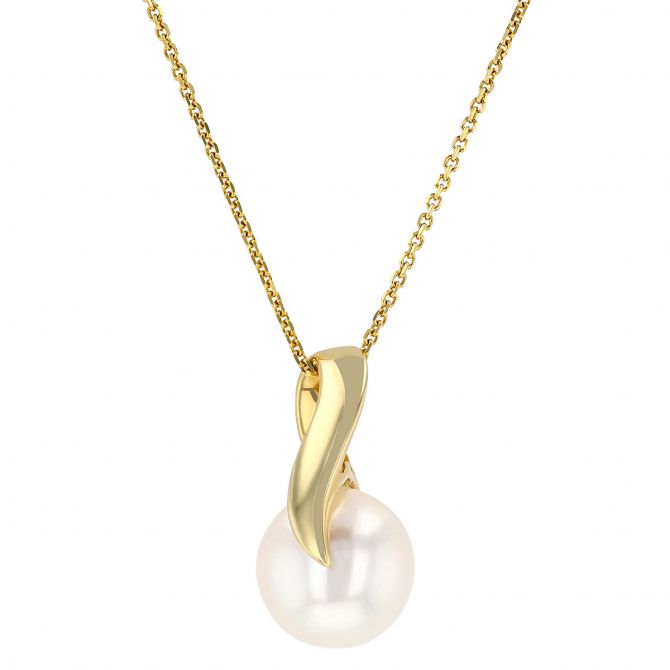 Freshwater Cultured Pearl Button Pendant Necklace in Yellow Gold, 18"