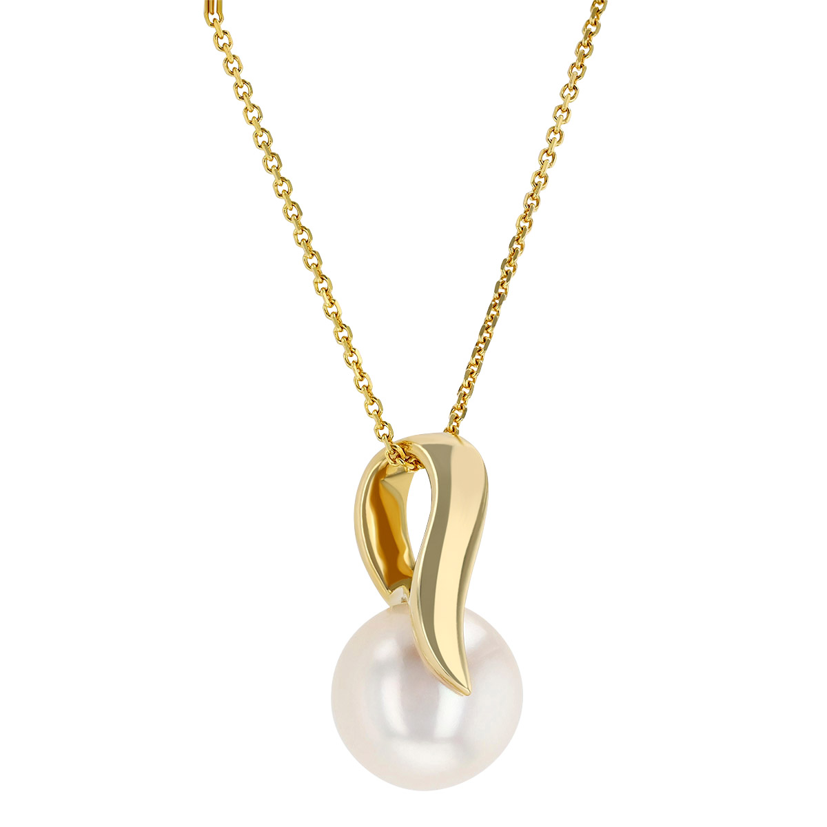 Freshwater Cultured Pearl Button Pendant Necklace in Yellow Gold, 18