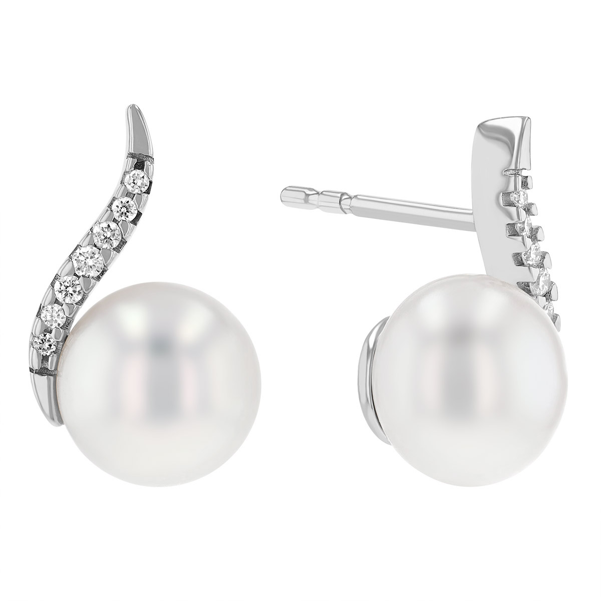 Freshwater Cultured Pearl & Diamond Earrings in White Gold