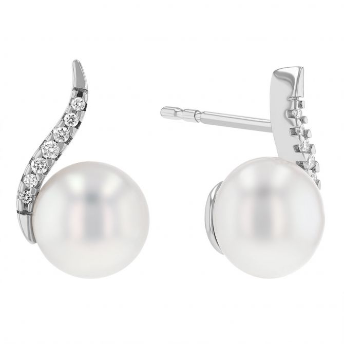 Freshwater Cultured Pearl & Diamond Earrings in White Gold