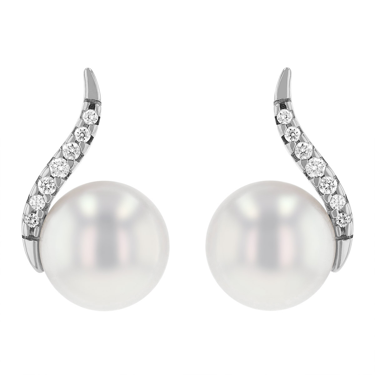 Freshwater Cultured Pearl & Diamond Earrings in White Gold