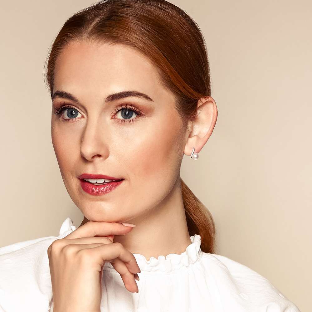 Freshwater Cultured Pearl & Diamond Earrings in White Gold