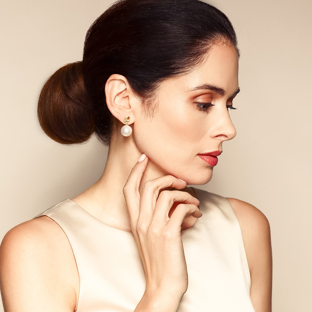 TARA Pearls Fancy Brown Diamond & White South Sea Cultured Pearl Drop Earrings in Yellow Gold