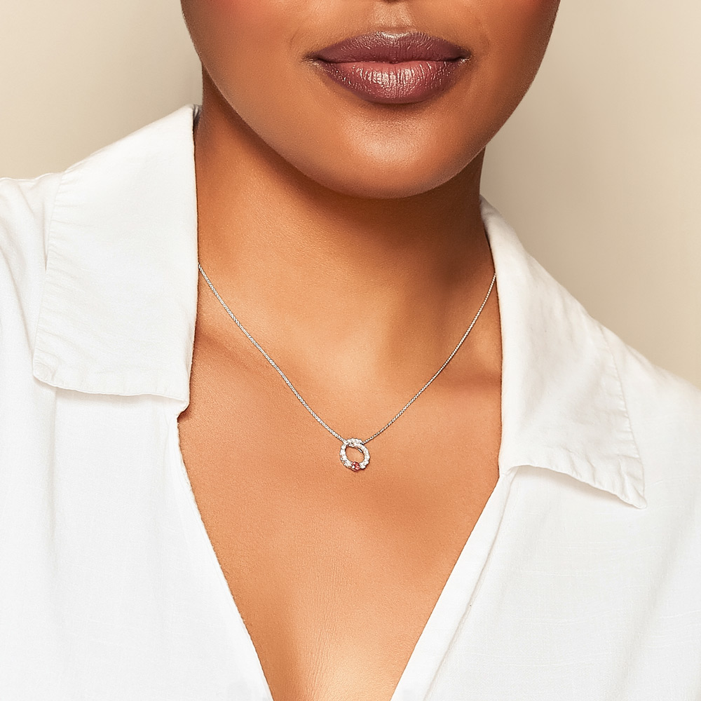 Diamond & Ruby Circle Pendant in White Gold, 18