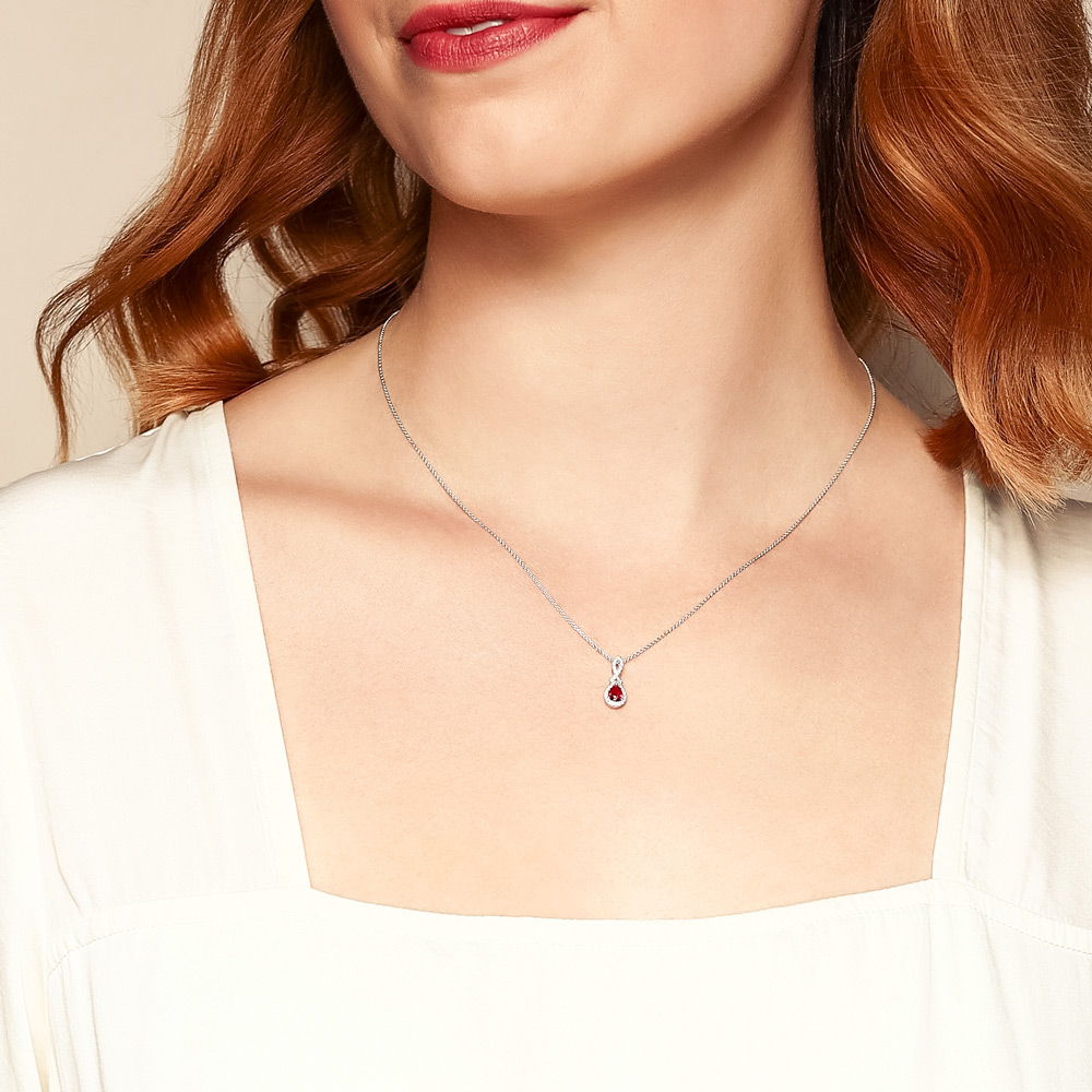 Pear Shaped Ruby & Diamond Pendant in White Gold, 18