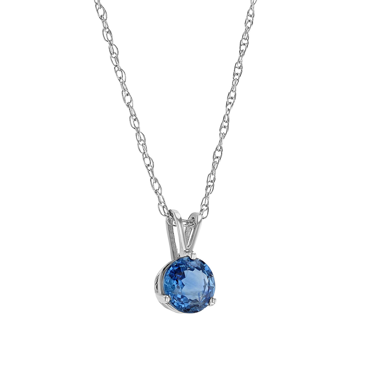 Round Sapphire Solitaire Pendant in White Gold, 18