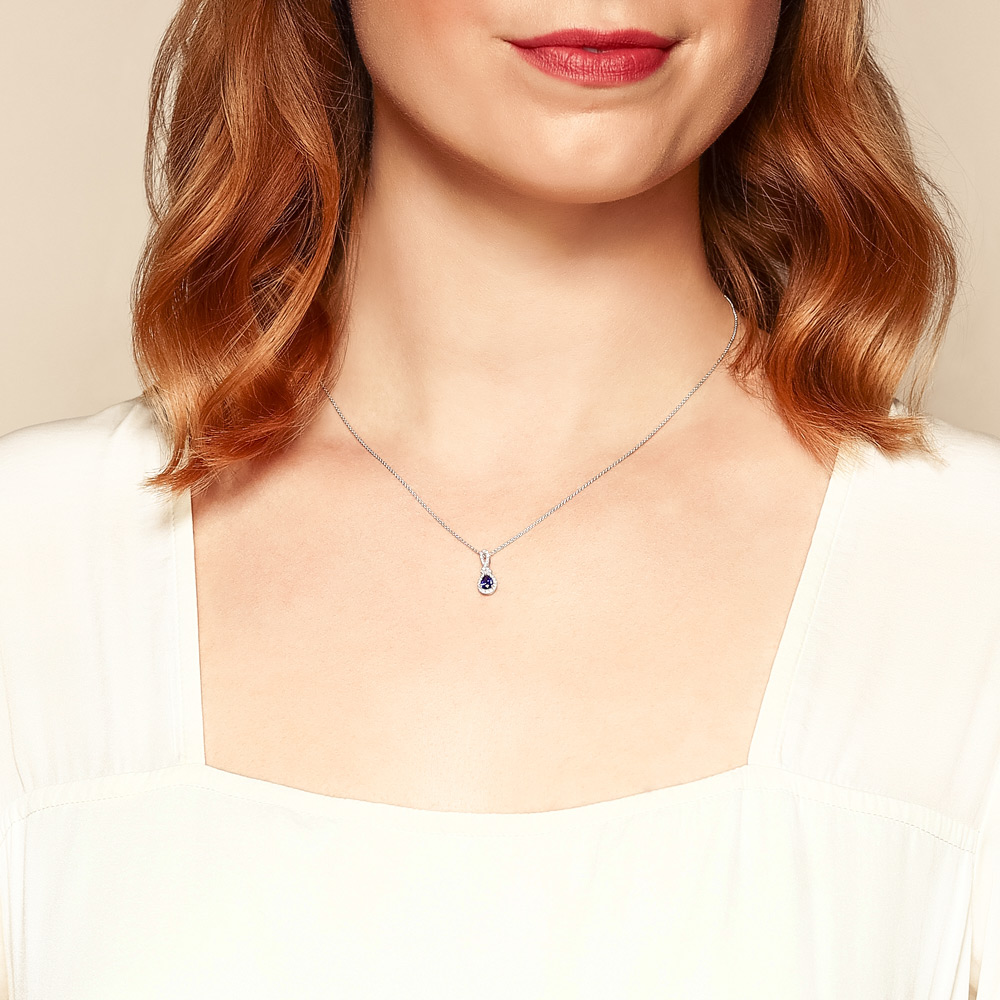 Pear Shaped Sapphire & Diamond Pendant in White Gold, 18
