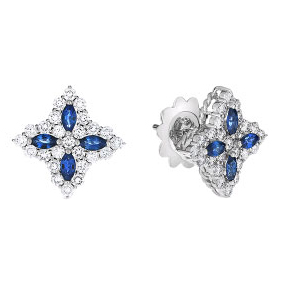 Roberto Coin Medium Princess Flower Diamond & Sapphire Earring Studs in White Gold