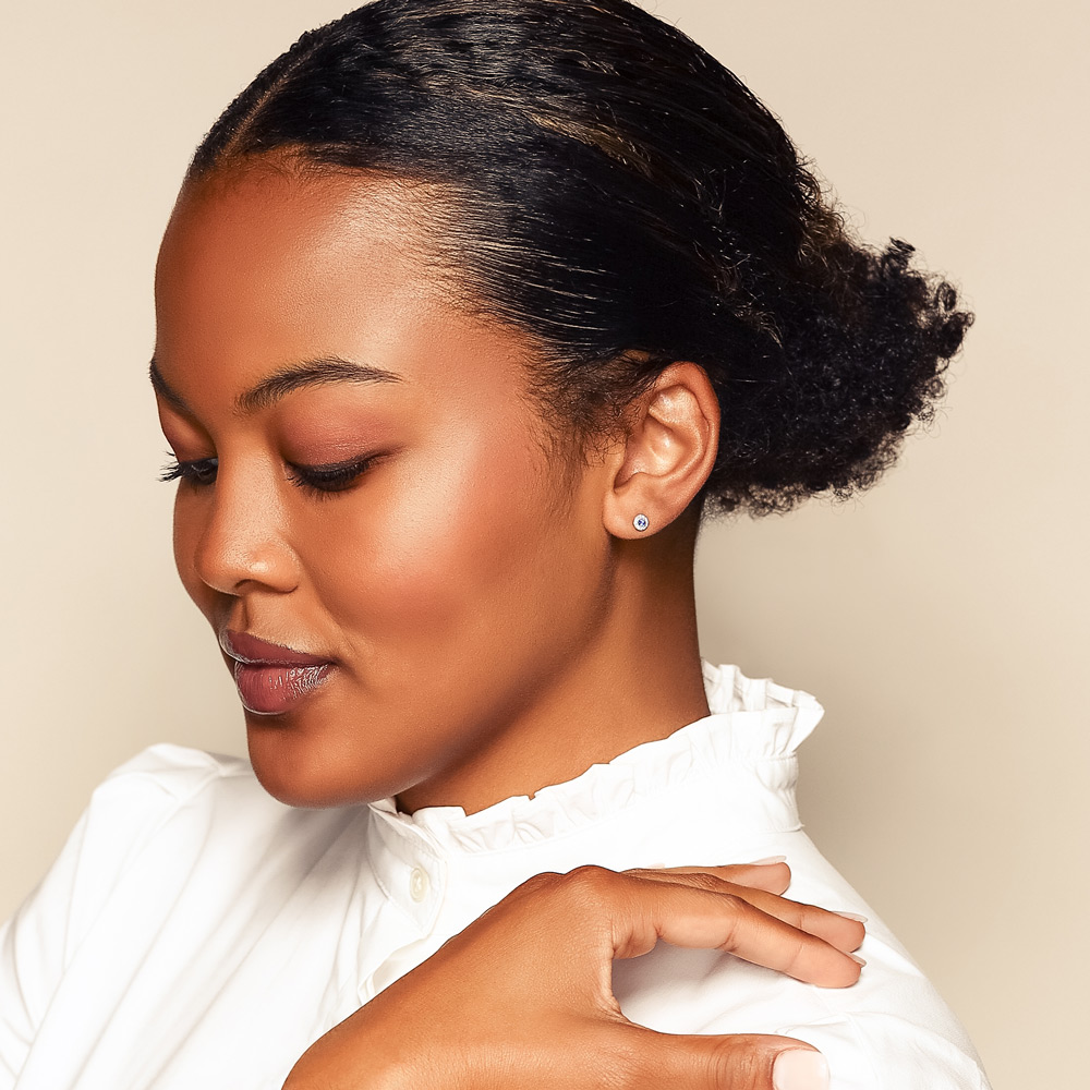 Round Sapphire & Diamond Halo Earrings in White Gold