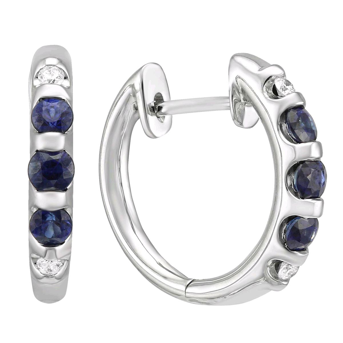 Sapphire & Diamond Petite Hoop Earrings in White Gold
