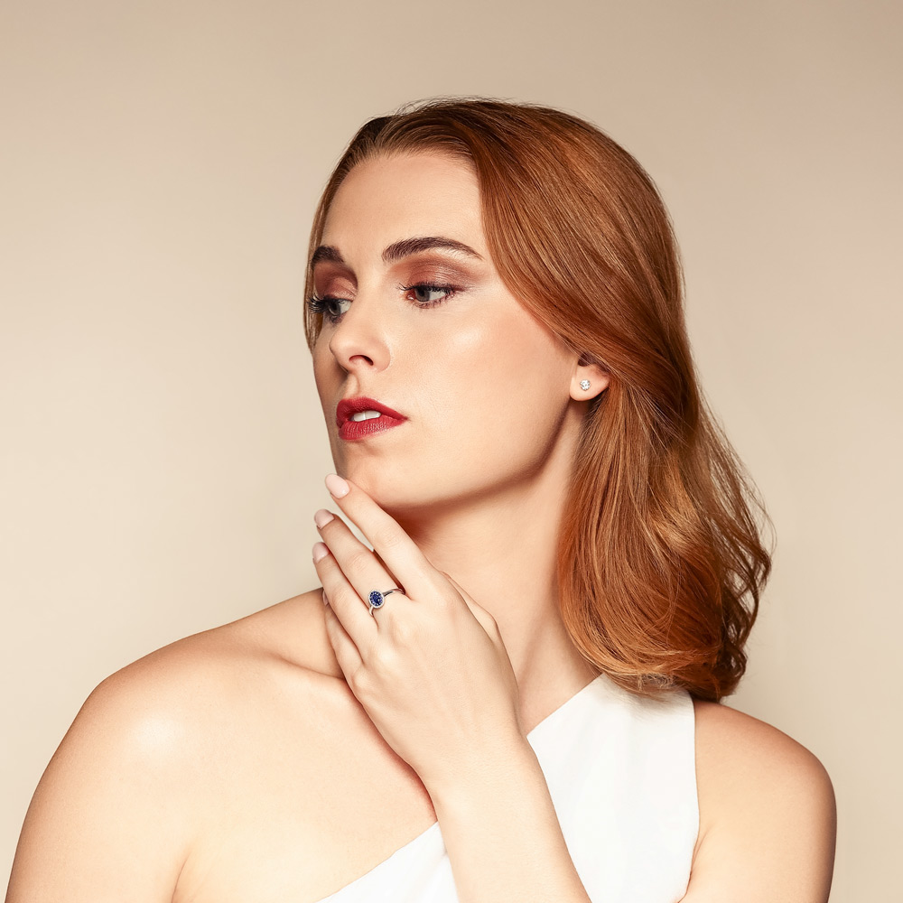 Oval Sapphire & Diamond Double Halo Ring in White Gold