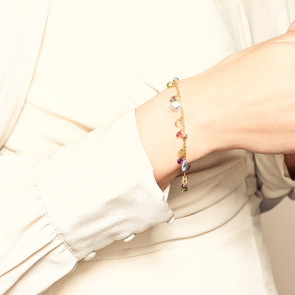 Marco Bicego Paradise Amethyst and Mixed Gemstone Single Strand Bracelet in Yellow Gold