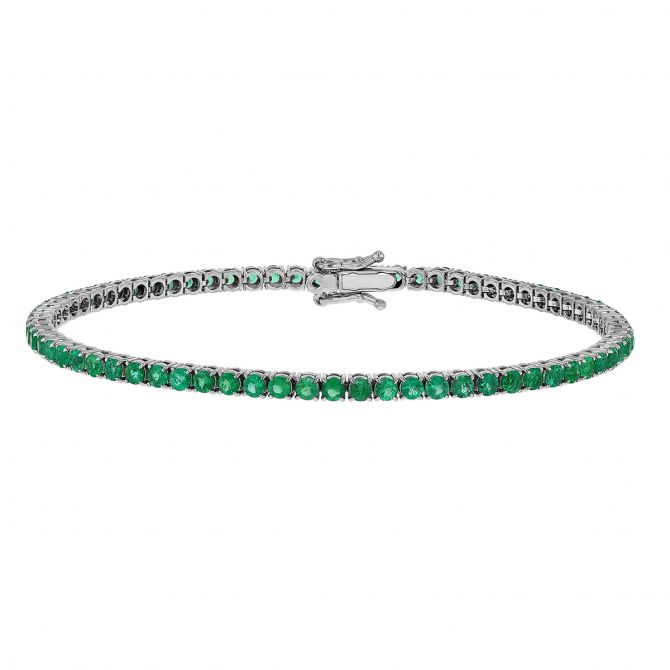 Round Emerald Tennis Bracelet in White Gold, 7"